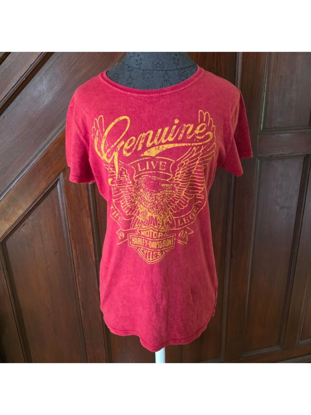 Harley-Davidson Womens Red Graphic Tee Genuine Live To Ride Eagle Print Size L